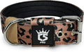 TSPRO Tactical Dog Collar 1.5 Inch Wide Thick Dog Collars with Heavy Duty Metal Buckle, Durable, Strong, Adjustable for Medium to Large Dogs (Leopard Print L)