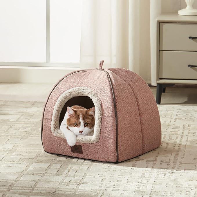 Cat Beds for Indoor Cats - Cat House Cats Tent with Removable Washable Cushioned Pillow, Soft and Self Kitten beds,Pet Bed((Large,Pink)