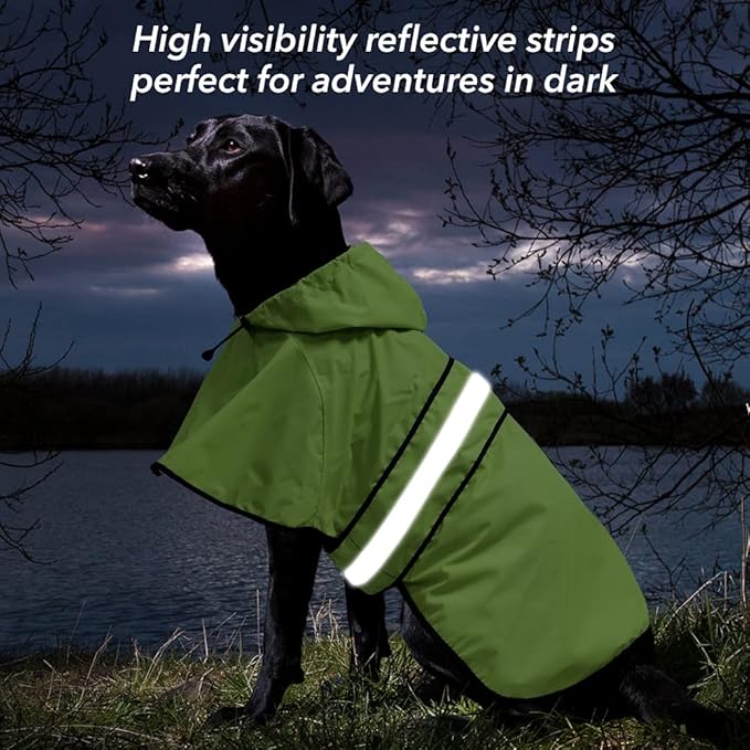 Reflective Dog Raincoat - Adjustable Raincoat for Dogs, Lightweight Hooded Dog Raincoats Poncho Slicker, Waterproof Rain Jacket Coat for Small, Medium, Large Dogs Walking (Green, XX-Large)