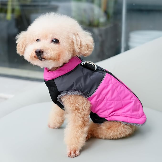 Warm Fleece Dog Coats for Small Dogs,D-Rings Waterproof Puppy Jacket for Cold Winter,Pink S