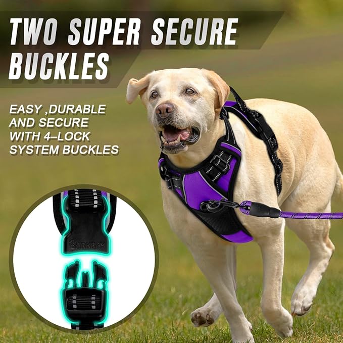 BARKBAY No Pull Dog Harness Front Clip Heavy Duty Reflective Easy Control Handle for Large Dog Walking(Purple,L)