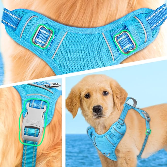 BARKBAY No Pull Dog Harness Large Reflective Dog Harness with Front Clip and Easy Control Handle for Walking Training Running with ID tag Pocket(Blue,XS)