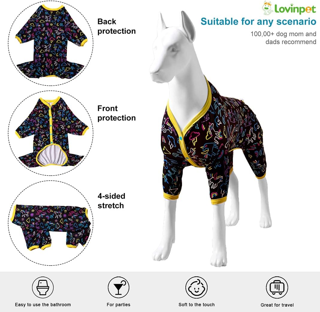 LovinPet Large Dog Pajamas - Stretch Knit Dog Shirt, PJs for Pitbulls, Unicorn Print, Lightweight Pullover Pet PJs, Pet Pajamas for Dogs, Pitbull Clothes, Pitbull Shirt, Blue M