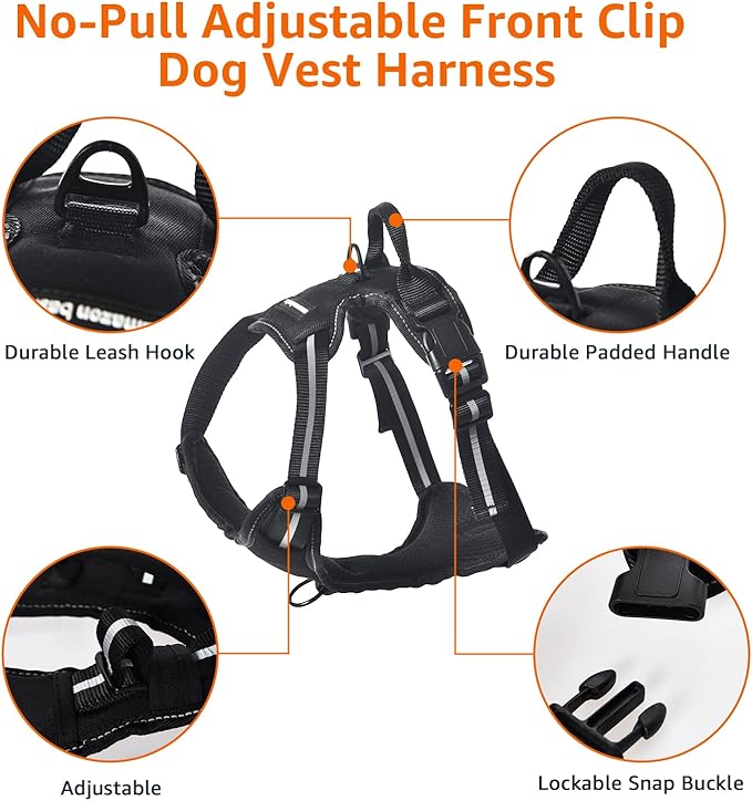 Amazon Basics No-Pull Dog Harness, Adjustable Soft Padded Vest with Reflective Stripes, Medium, Black