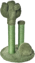 Amazon Basics Cat Scratcher - Indoor Cactus Triple Posts Cat & Kittens Scratching Post with Dangling Ball, Large (27"H) - Green