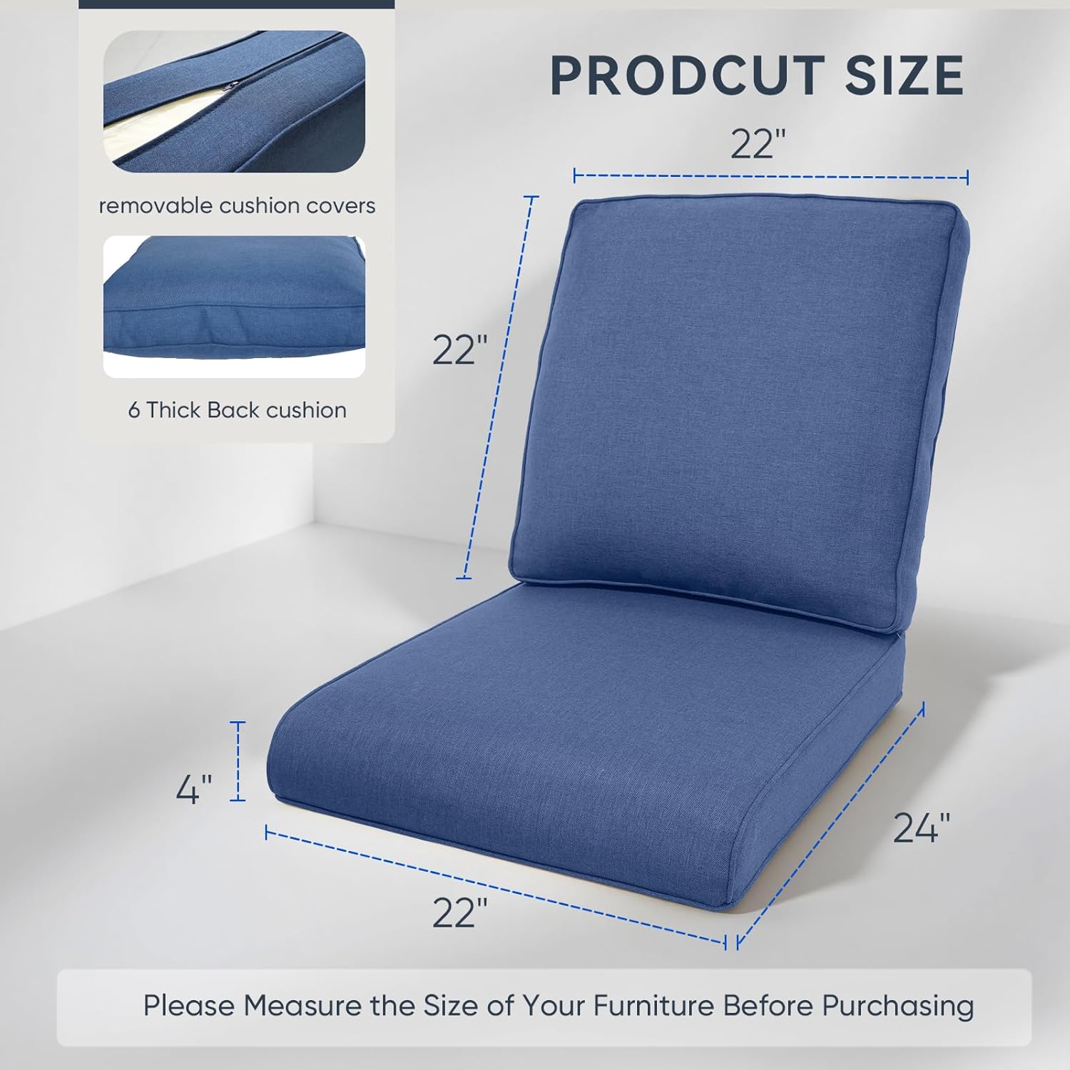 9-Piece Outdoor Patio Cushion Set - Fade & Water Resistant with Removable Olefin Cover, 22x24x4 Inch Memory Foam Cushions for Wicker Sectional Sofa – Blue/Regular