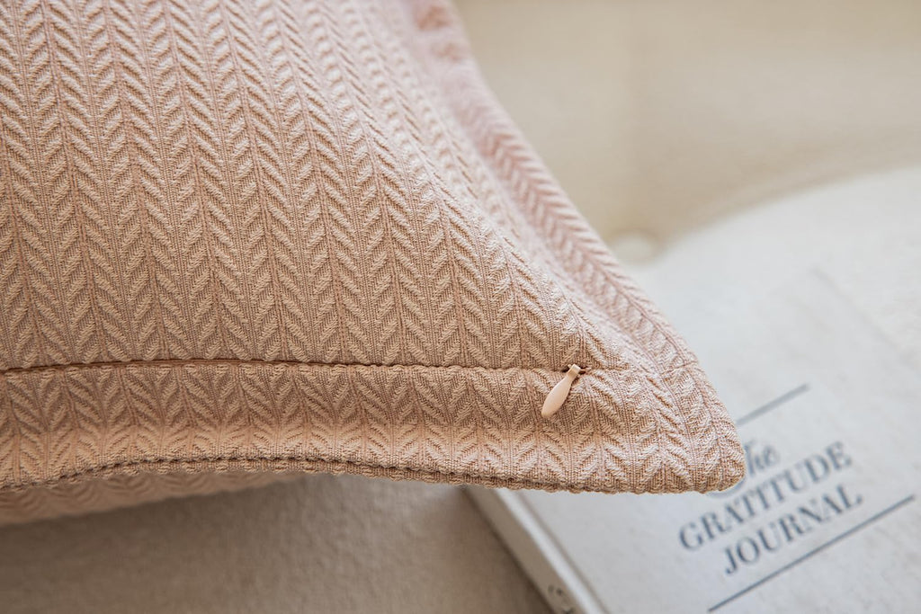 Set of 2 Cozy Striped Herringbone Flange Throw Pillow Covers, Aesthetic Embossed Pattern Pillow Covers for Couch and Bed - 18"x18", Melon