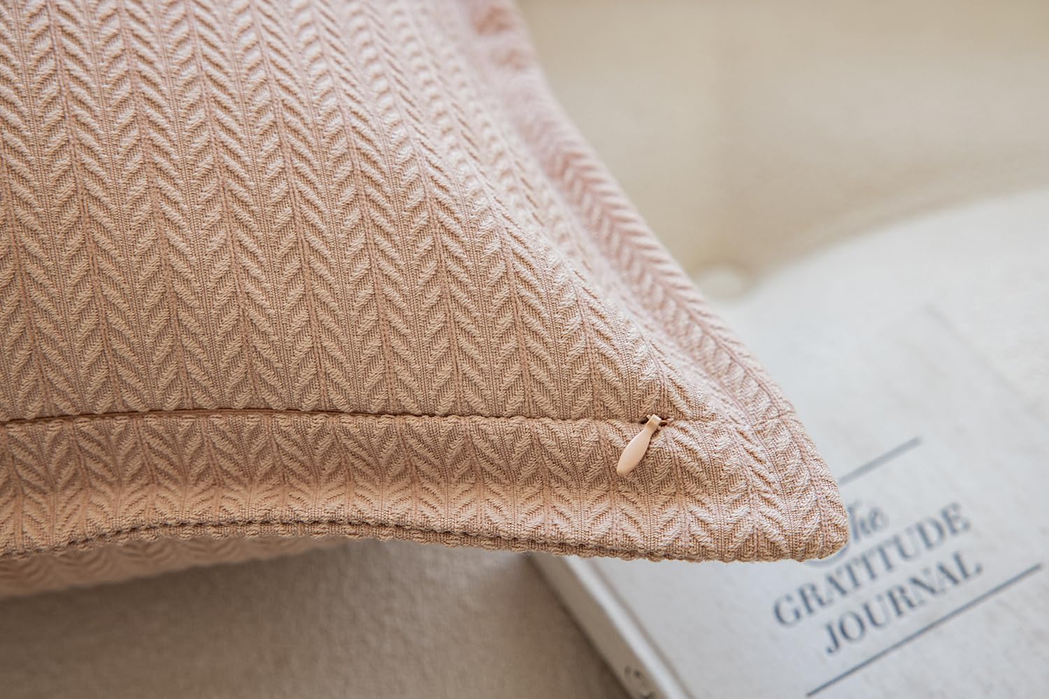 Set of 2 Cozy Striped Herringbone Flange Throw Pillow Covers, Aesthetic Embossed Pattern Pillow Covers for Couch and Bed - 18"x18", Melon