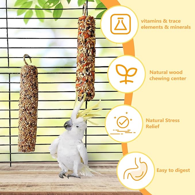 2PCS Parakeet Treat,Natural Parrots Treat Sticks,Vegetable & Grain Style Sticks,Bird Treats for Cockatiel Lovebirds Budgies Canary Finches Conure