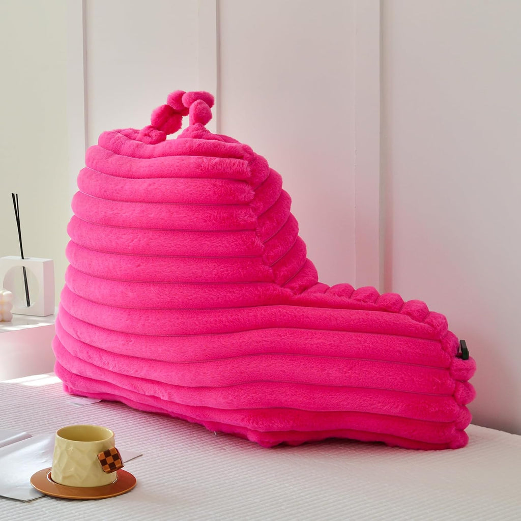 Yaoshuho Large Reading Pillow for Adults, Back Support Pillow for Sitting Up in Bed with Arms, Couch for Lounging Bedrest, Hot Pink