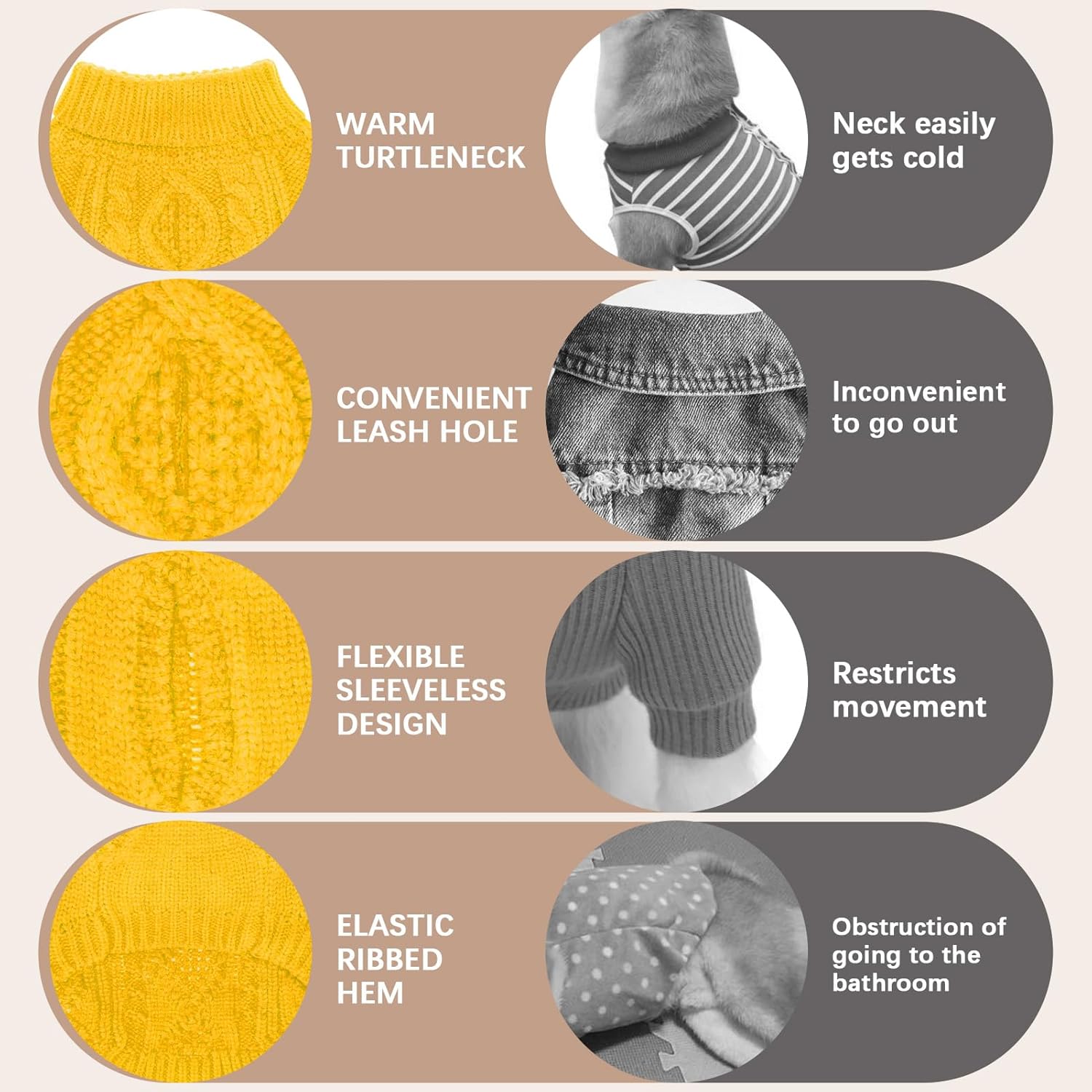 BINGPET Thermal Knitted Dog Sweater for Small Medium Large Dogs,Winter Dog Cat Coat Warm Sweartershirts Outfits,Classic Cable Knit Turtleneck Pullover Dog Jumper Coat Warm Sweartershirts