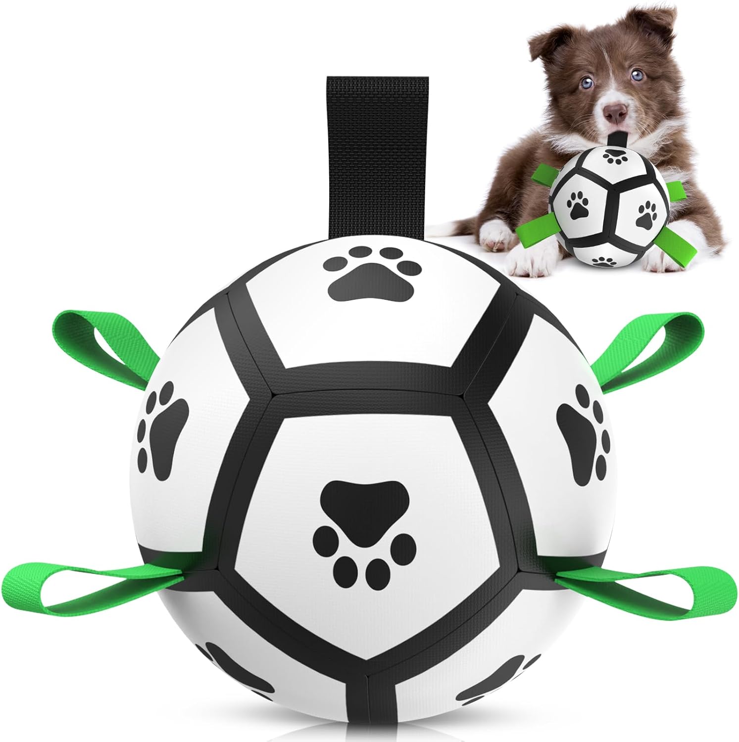 QDAN Dog Toys Soccer Ball with Straps, Interactive Toys for Tug of War, Puppy Birthday Gifts, Dog Water Toy, Durable Balls World Cup for Small Dogs（5 Inch）