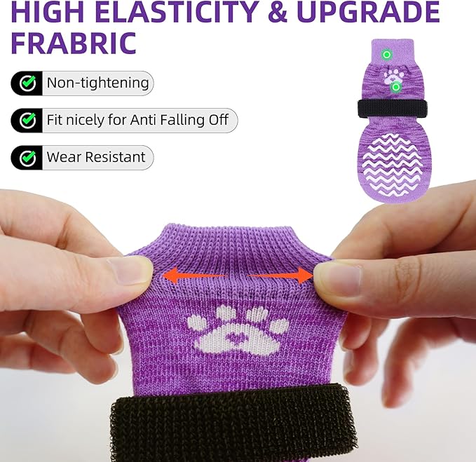 PUPTECK Anti Slip Dog Socks 2 Pairs with Double Grippers for Hardwood Floors, Shoes for Hot/Cold Pavement, Boots & Paws Protectors to Prevent Licking, Traction Booties for Senior Small Large Dogs