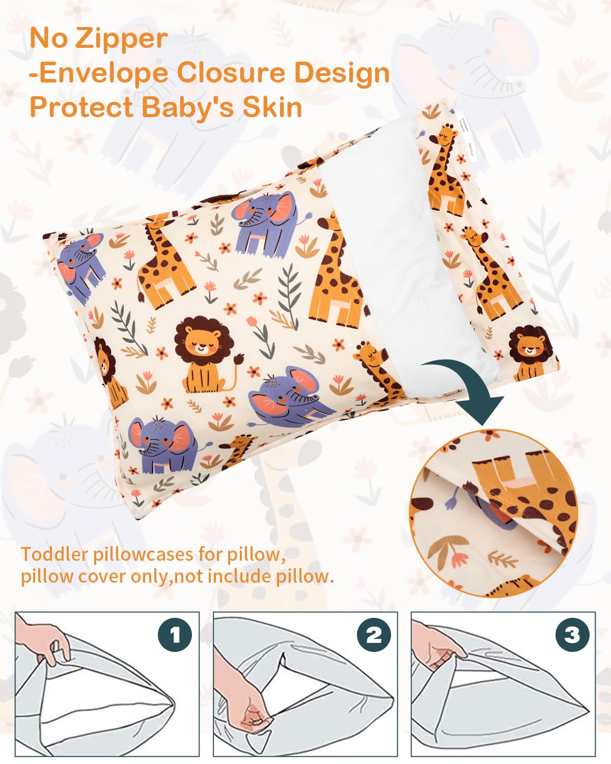 ALVABABY Toddler Pillowcases Stretchy Soft Kids Pillow Cover 2 Pack Fit 13"x 18" or 12"x16" Envelope for Girl Boy Sleepy Travel Christmas 2TPE40A