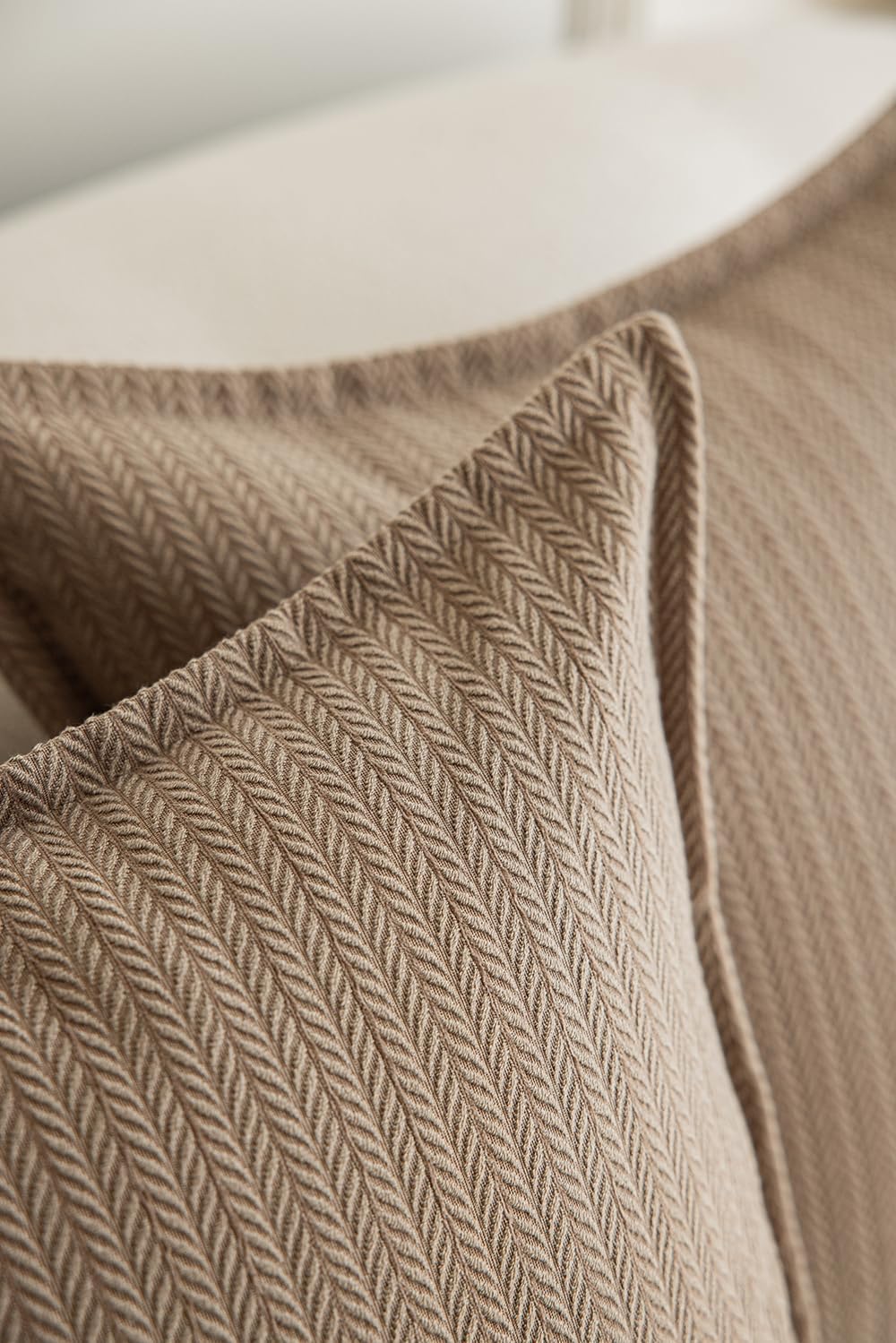 Set of 2 Cozy Striped Herringbone Flange Throw Pillow Covers, Aesthetic Embossed Pattern Pillow Covers for Couch and Bed - 20"x20", Taupe