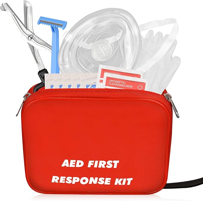AED First Kit with CPR, Gloves, Razor, Scissors, Gauze Pads, and Cleansing Wipes for AED Training