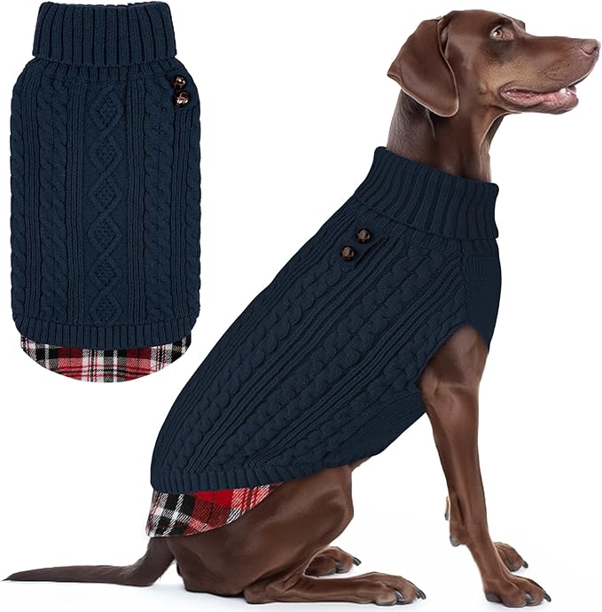 KYEESE Dog Sweater Soft Pullover Dog Sweaters for Large Dogs Warm Turtleneck Large Dogs Sweater with Gingham Patchwork Comfy Pet Coat for Fall Winter Cold Weather