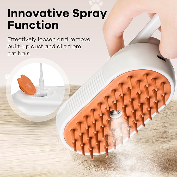 Cat Steam Brush for Shedding, 4 in 1 Rechargeable Steam Brush for Cats and Dogs, Anti-Static, Massage, Cleaning, Shedding & Combing All In One!