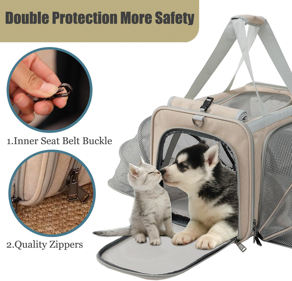 Khaki Dog Carrier Airline Approved,Small Puppy Bag Cats Carriers Soft,Softsides Expandable,Rabbit Bunny Pets Travel Carriers Small Animals Outdoor Carry Kennel