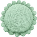 Boho Round Throw Pillow with Cute Handmade Pom Poms Tassels 18 Inch, Decorative Circular Knitted Crochet Cushion for Couch, Sofa, Chair, Bed, Sage Green