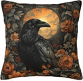 Mystical Raven Art Print Decor, William Morris Abstract Vintage Floral Design 16x16 inches Throw Pillow Covers Square Pillowcases Decor for Bed Couch Sofa Room Cushion Covers