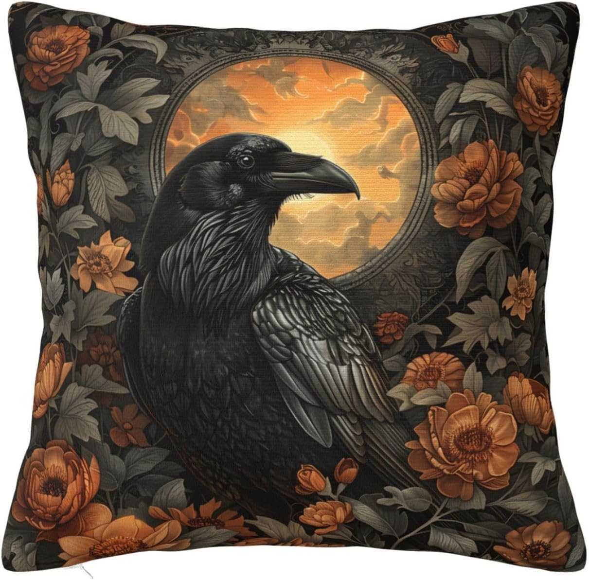Mystical Raven Art Print Decor, William Morris Abstract Vintage Floral Design 20x20 inches Throw Pillow Covers Square Pillowcases Decor for Bed Couch Sofa Room Cushion Covers