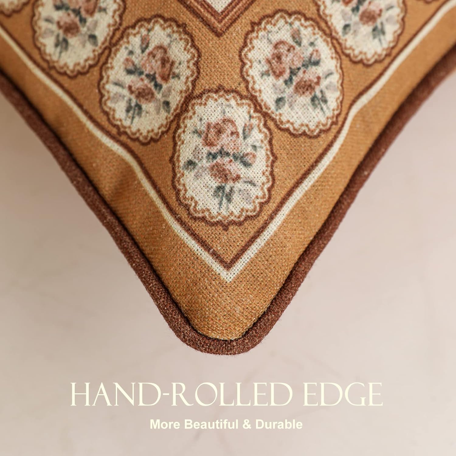 patdrea Designer Vintage Floral Throw Pillow Covers for Couch Set of 2,Brown Linen Pillowcases with Bird and Rose Pattern Decorative Square Cushion for Bed Living Room Outdoor Cafe Car,18"x18"