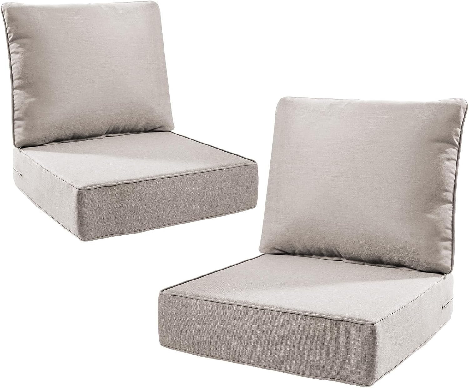 6" Thick Outdoor Cushions 22x24x6, 2-Set Deep Seat Patio Cushions with Removable Cover, Waterproof & Fade Resistant Replacement for Wicker Chair, Loveseat, Sofa - Beige