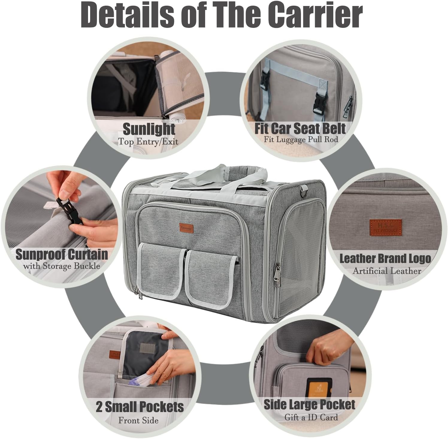 Dog Carrier Cat Carriers Grey Soft Pets Bag Airline Approved Dog Carrier for Small Dogs Carrier,2Sides Expand,Stylish Rabbit Bunny Pets Carriers Travel Outdoor Carry Kennel