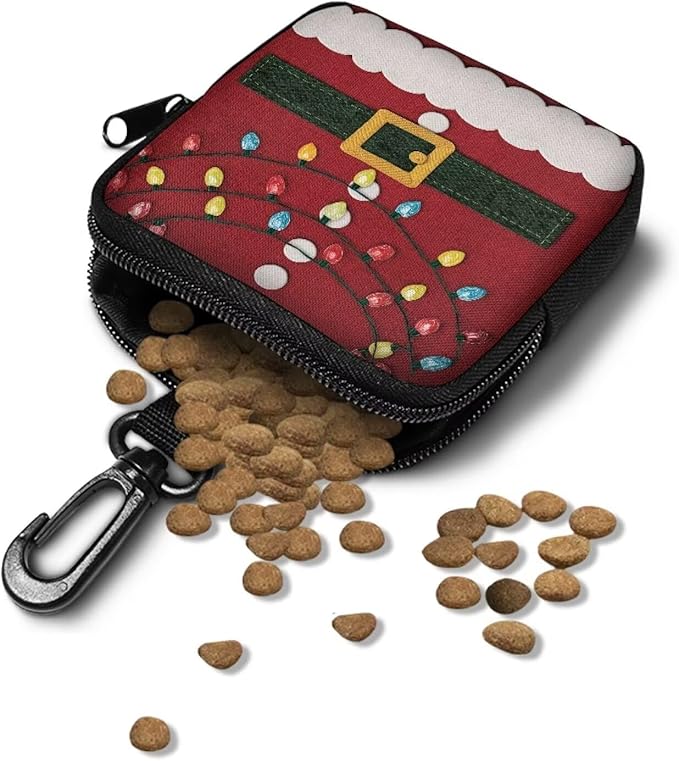 KEIAHUAN Christmas Small Dog Treat Pouch Red Hands Free Dog Walking Bag with Carabiner Dogs Poop Bag Holder Zipper Closure Dogs Training and Behavior Aids Mini Coin Purse