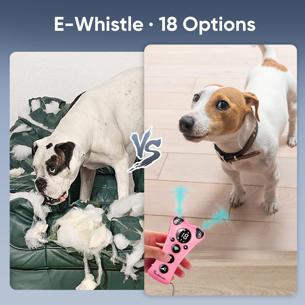 Adjustable Ultrasonic Dog Trainer – World's First Variable Frequency Pet Behavior Corrector with 10 Level Ultra Sound, 18 Dog Whistles, Anti-Bark Strobe Light, Humane Dog Deterrent (Pink)