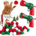 Cat Toy Balls with Launchers Set (2+60), 60 Pom Pom Balls & 2 Ball Launchers, Cat Enrichment Toys, Interactive Cat Toy, Soft & Safe Cat Toys, for Cat