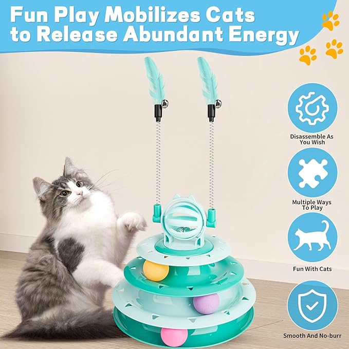 Cat Toy Interactive Pet Plaything for Indoor Kitten Interactive Kitty Puzzle Ball with 2 Cat-Tease (Green)