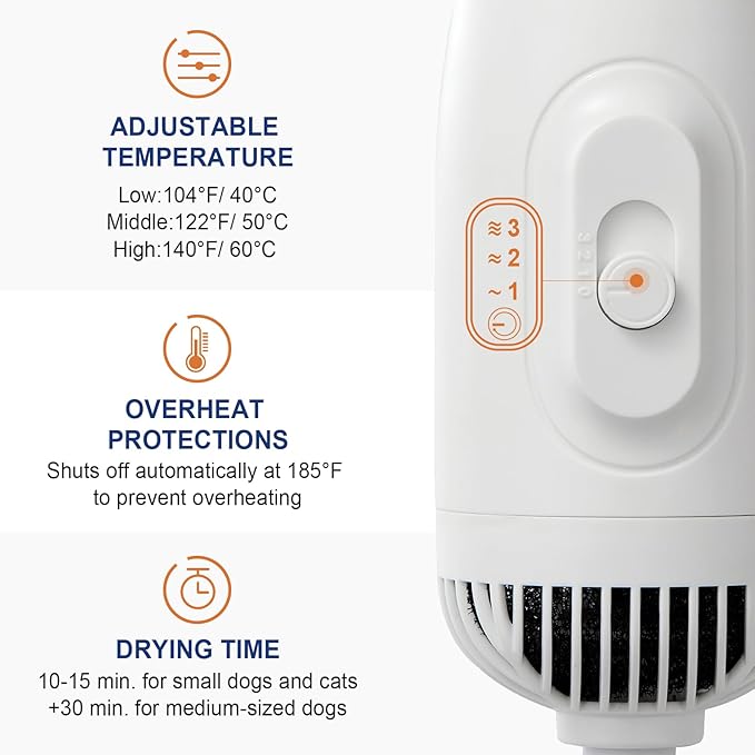 3-in-1 Pet Hair Dryer & Slicker Brush for Dogs & Cats – Portable, Quiet, Adjustable Temp, Overheat Protection Dog Hair Dryer