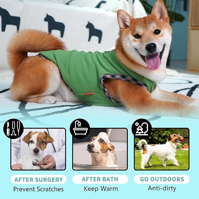 KYEESE 2Pack Dog Shirt Pullover Sweatshirt Stretchy Vest Soft T-Shirt Fleece Coats Lightweight Clothes Sweater for Small Dogs, Navyblue+Green, Large