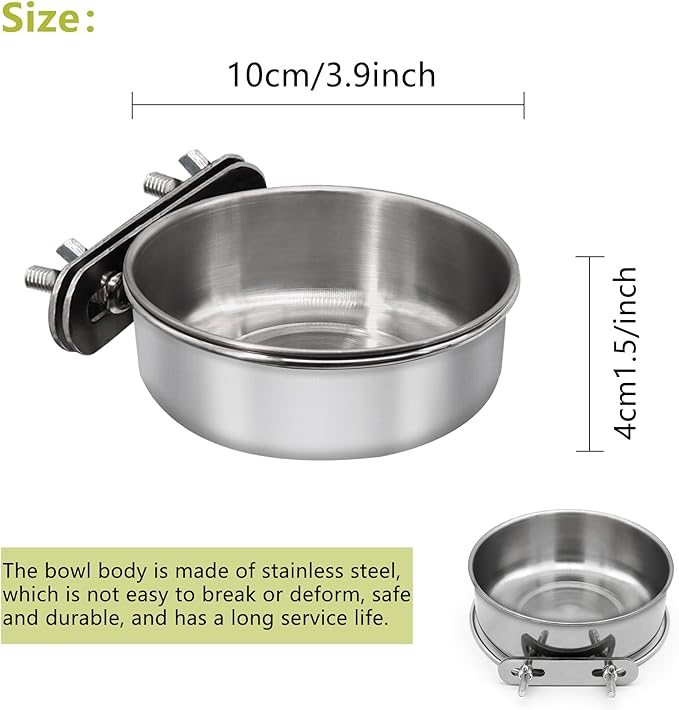 4 Pcs Small Bird Feeding Dish Cups,Parrot Food Bowl Cage with Clamp Holder Stainless Steel,Birdcage Coop Water Feeder for Cockatiel Parakeet Macaw Finches Lovebirds Small Animals (4 Pack, Small)