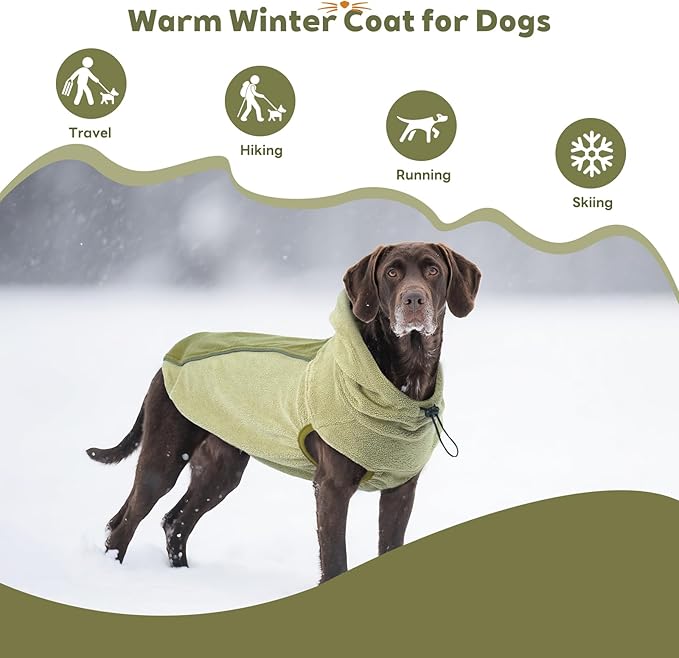 IECOii Dog Fleece Sweater for Medium Dogs, Dog Pullover Sweatshirt with Leash Hole & Reflective Stripes, Stretchable & Cozy Dogs Hoodie Windproof Hooded Sweaters for Fall Winter Walks, Green, L