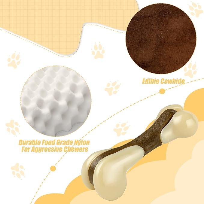 Sosation Bones Shaped Dog Toys for Aggressive Chewers, 2 Pack Dog Chew Toys Puppy Teething Nylon Beef Flavor for Large/Medium/Small Puppies Breeds(Hind Leg Bone,Large, Small)