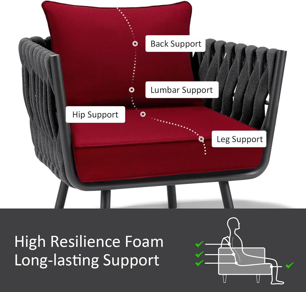 Outdoor Patio Chair Cushions Set, 24" x 24", Set of 2, Water-Repellent, Fade Resistant, Deep Seat Bottom and Back Cushion for Backyard, Couch, Sofa and Patio Furniture, Red