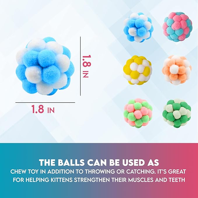 9 Pcs Cat Balls & Catnip Toys Set - Cartoon Fuzzy Balls, Soft & Lightweight - Kittens Chewing, Kicker Toys - Toys for Indoor Cats - Kitten & Cat Accessories - Pack of 9