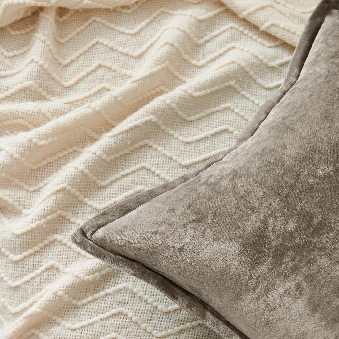 Luxurious Velvet Throw Pillow Covers 20x20 Set of 2 Decorative Pillow Covers Solid Square Cushion Case for Sofa Couch Bedroom Farmhouse, Brown