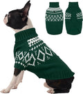 FUAMEY Dog Sweaters Thermal, Soft Large Doggy Christmas Sweater Printed, Cozy Pullovers Cold Weather Clothes for Dogs Male Female, Pet Winter Turtle Neck Outfit with Leash Hole (Green, L)