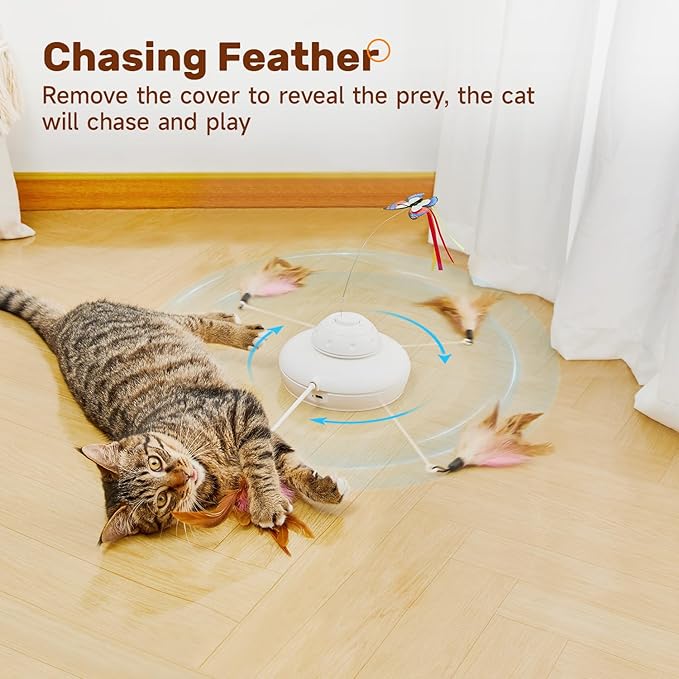 Potaroma Cat Toys Chargeable, 3in1 Hide and Seek, Automatic Interactive Fun, Fluttering Butterfly, Moving Feather, Kitten Wand, Indoor Kitty Exercise Kicker 22.8 Inch Cover for All Breeds