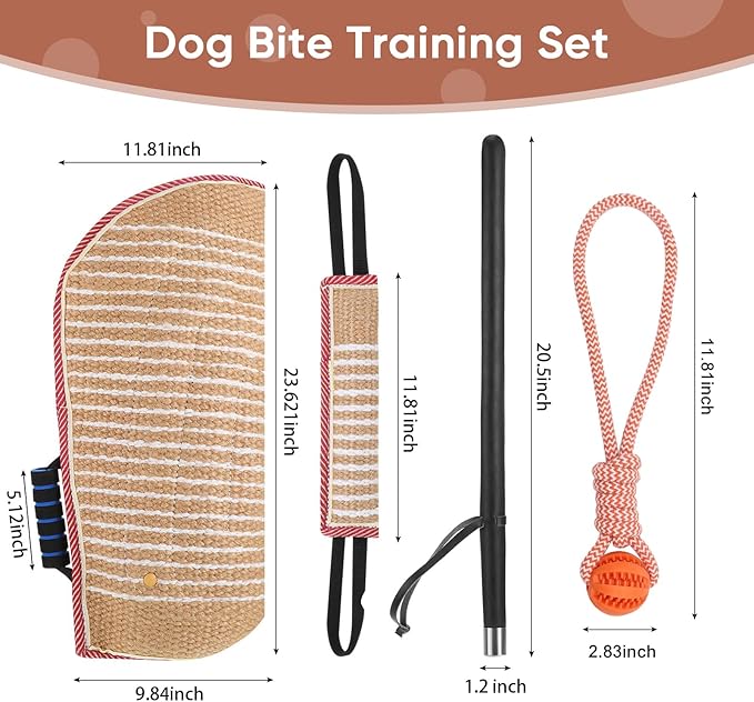 Dog Bite Training Set Include Dog Bite Sleeve, Training Stick, Tug of War Toys and Rubber Ball, Tough Dog Bite Training Equipment Durable Arm Bite Sleeve for Large Dogs K9 Professional Training