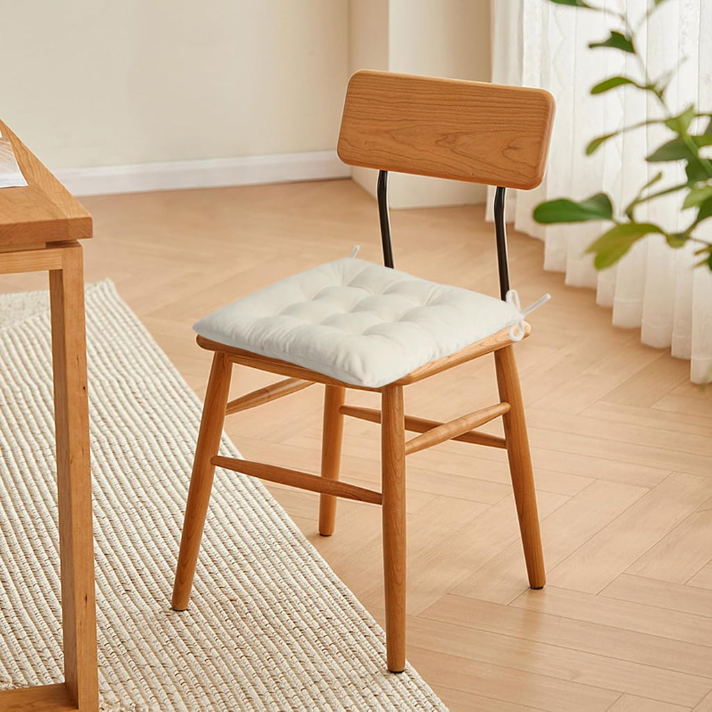 Set of 4 Chair Cushions for Dining Chairs with Ties, Indoor Non-Slip Kitchen Chair Pad and Dining Room Seat Cushion Mat for Office Living Room Outdoor 15.5" - Ivory