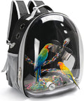 Bird Backpack Carrier, Travel Bird Cage for Small Medium Size Parrot Parakeet Budgies Cockatiel, Portable Clear Bubble Window Bag with Stainless Steel Tray Food Bolw Standing Perch (Black)
