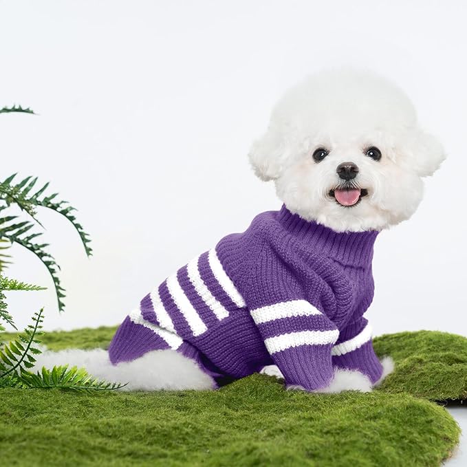 Haloumoning Small Dog Pullover Sweater, Striped Knitted Pet Sweaters for Fall Winter Dog Clothes, Turtleneck Thick Warm Clothes for Small Medium Large Dogs