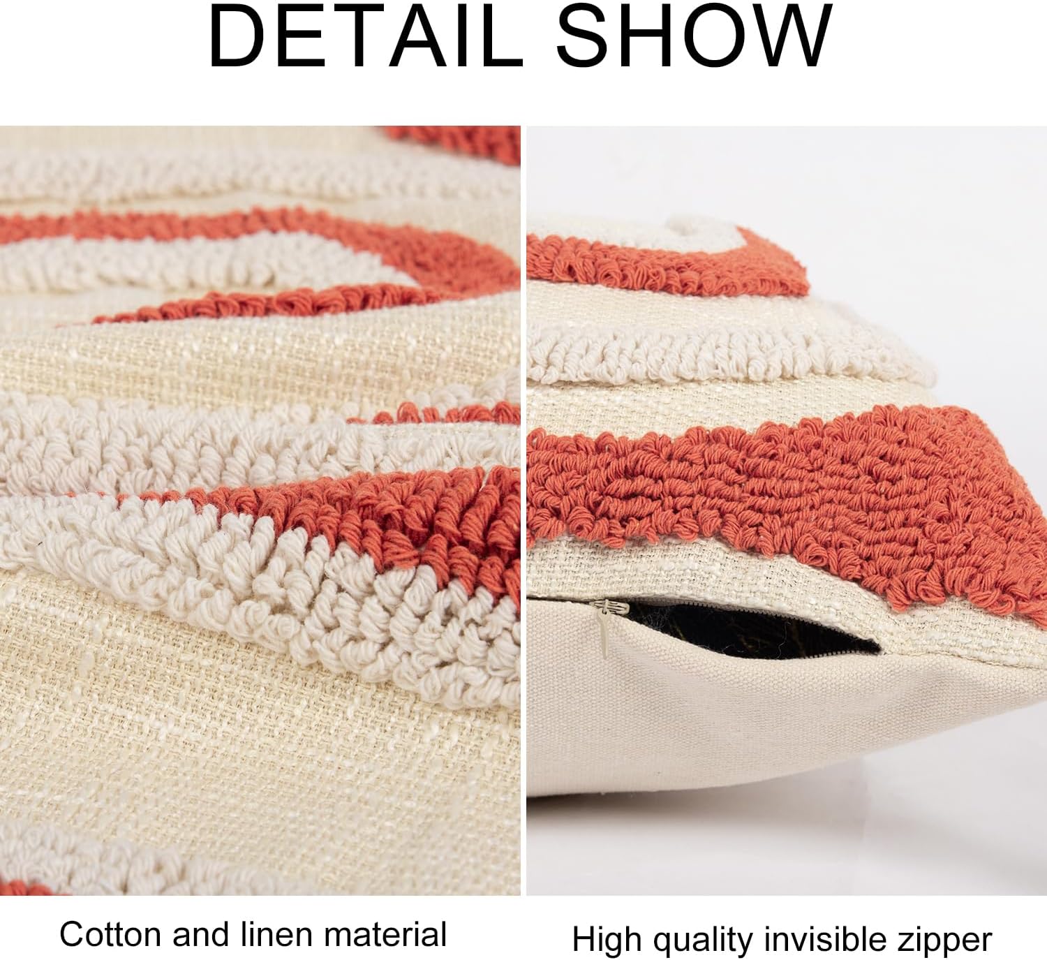 Bohemian Rainbow Lumbar Throw Pillow Covers with Tassels, Accent Boho Tufted Decorative Pillowcase, Soft Farmhouse Neutral Home Decor for Couch Bedroom Car 12 x 20 Inch Orange