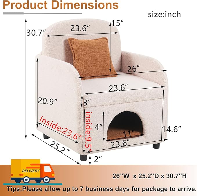 Accent Chair with Cat Bed for Cats Lover, Sherpa Fabric Pet-Friendly Single Sofa Cute Armchair with Pet Nest for Living Room, Beige.