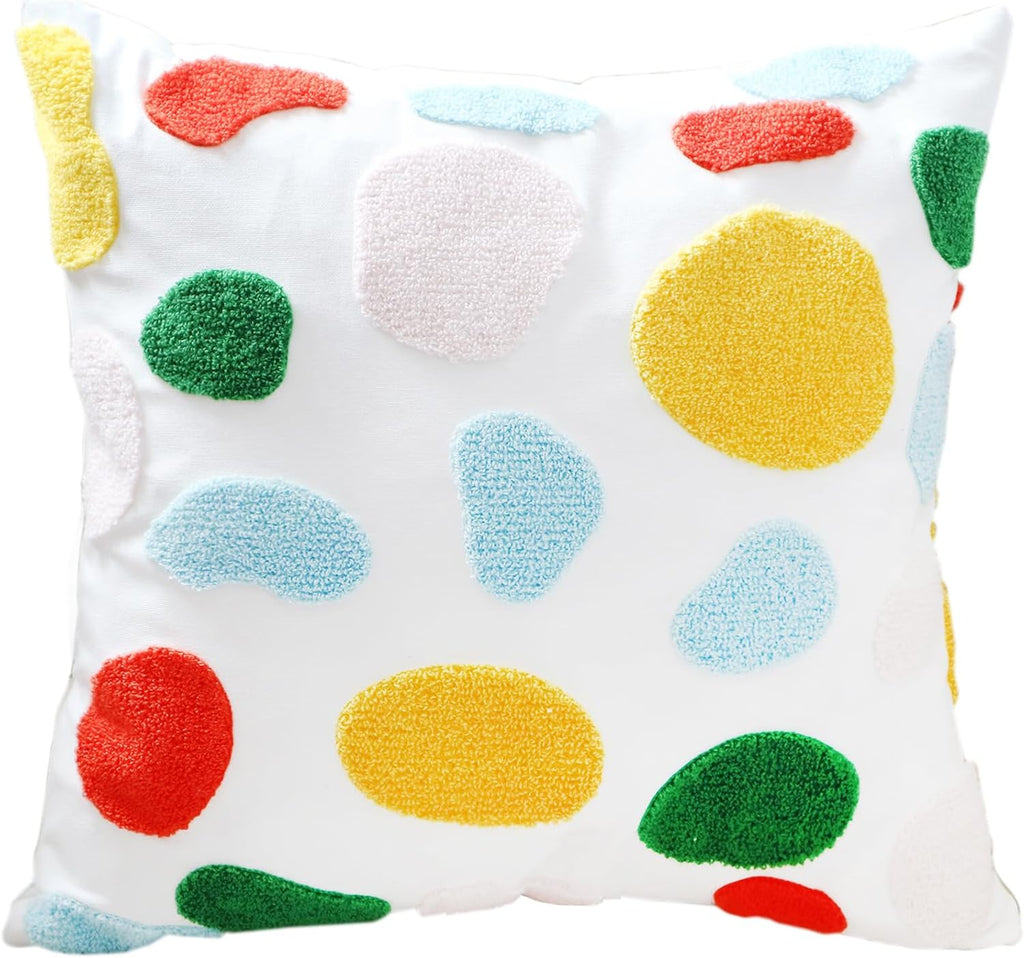 DECOBIRD Embroidery Throw Pillow Cover 18x18 Stone Home Decor Loop Embroidered Pillowcase Durable Cotton Canvas Square Pillow Case for Couch Sofa 45x45cm Cushion Cover, 1 Piece